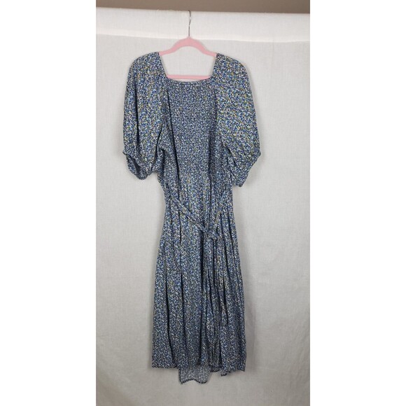 Old Navy Midi Wrap Dress 4X Blue Floral Ditsy Puff Sleeves Cottagecore Tiered - Picture 2 of 5